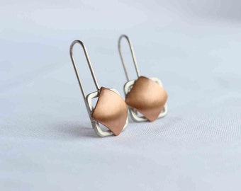 Square earrigns made of Sterling silver and copper, Geometric and little earring