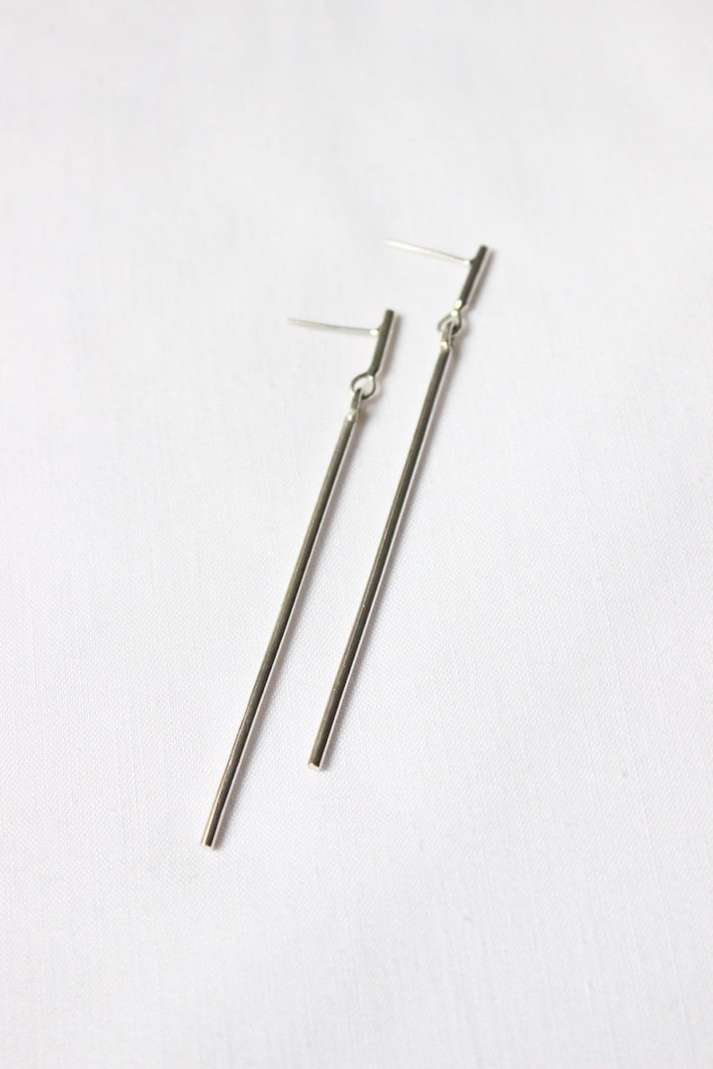 Long Sterling Silver Earrings Silver Stick Earrings Long Bar Earrings Silver Stick Dangle Earrings image 3