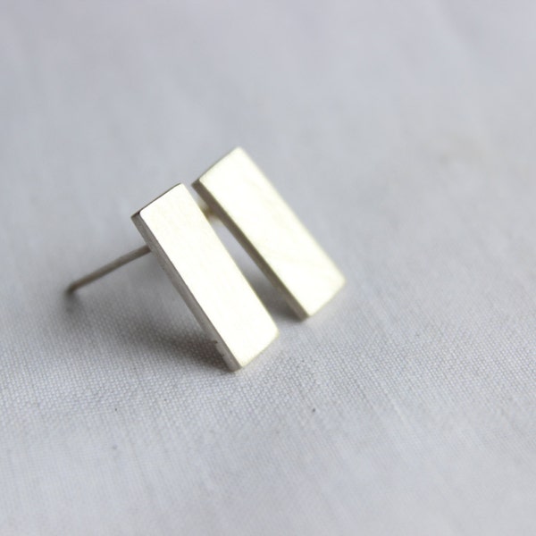 Studs Earrings, Sterling silver  Rectangular Earrings, Delicate Simple Tiny earrings,  Finish  brushed, Post earrings