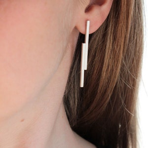 Stick earrings made of Sterling silver, geometric earrings, studs or dangle earrings, Short Mikado Earrings image 2