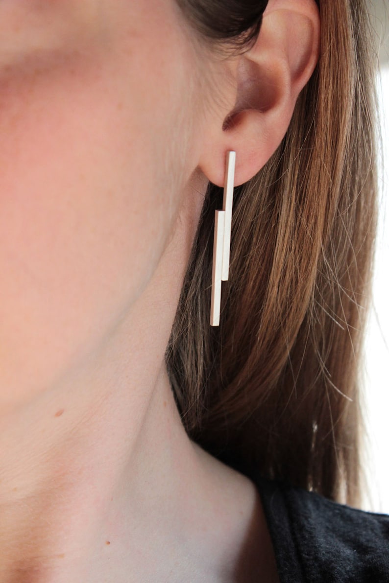 Stick earrings made of Sterling silver, geometric earrings, studs or dangle earrings, Short Mikado Earrings imagem 2