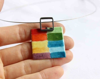 Enamel Chromatic Necklace, Sterling silver and Copper Enamel, CMYK, Colorful, Watercolor