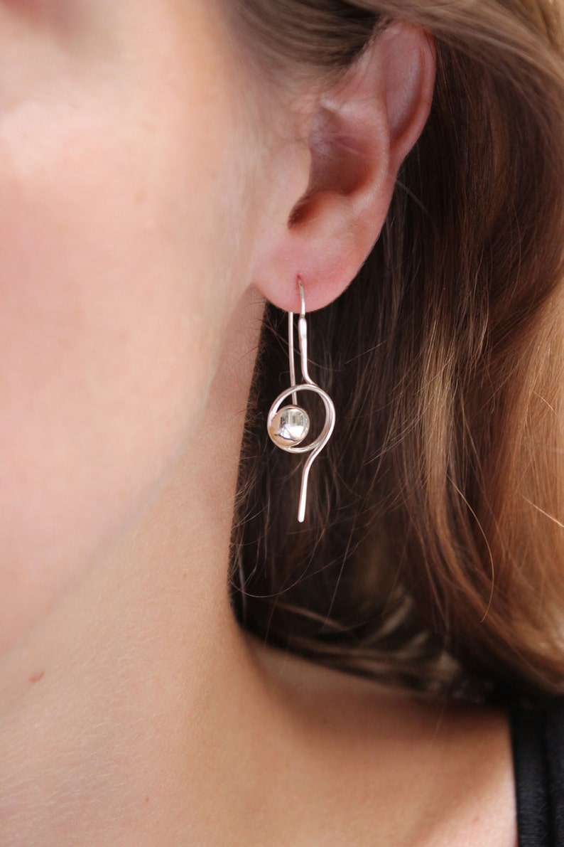 Tiny line and Point Earrings are made in Sterling silver, hammered and polished. Chic, super lightweight, delicate image 4