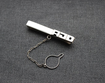 Men's tie bar clip made of Sterling Silver, Custom Personal tie tack, Gift for graduations Father's Day Anniversary  Wedding