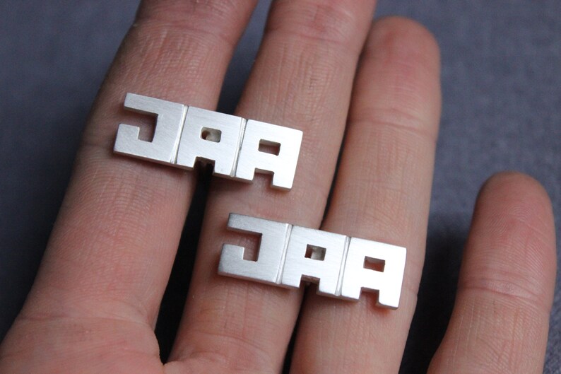 Personalized Sterling silver Cufflinks, Made to order with your initials, Square letters, Monogram cufflinks, mens accessories image 4