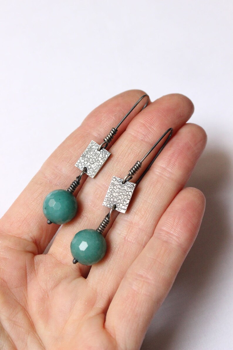 Dangly Mint Earrings Made of Sterling Silver Hand Stamped Etsy