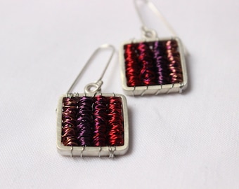 Earrings Purple in Sterling silver and copper, long and super lightweight earrings, "Tangle earrings"