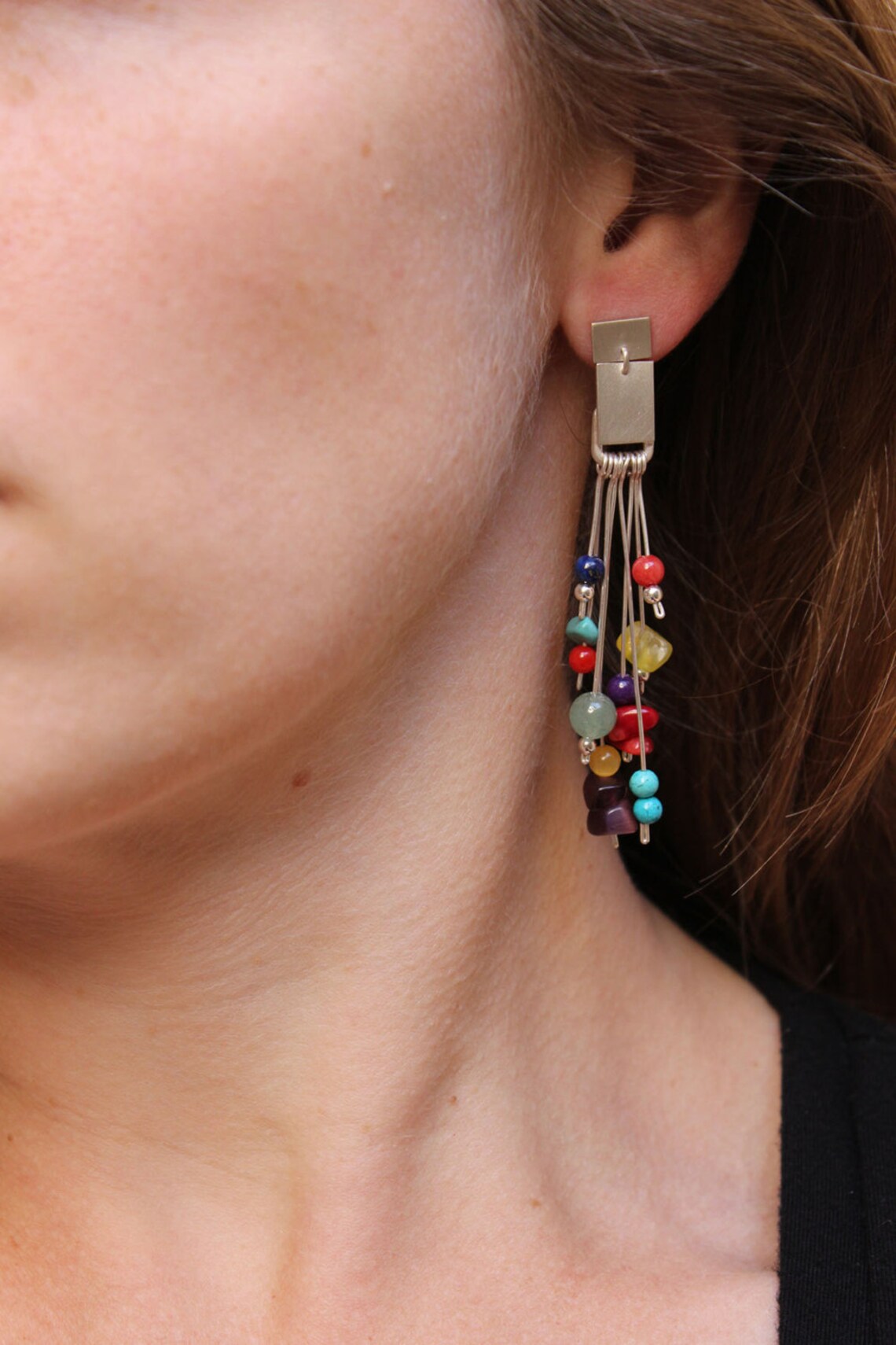 Multicolor Earrings Made of Sterling Silver and Colorful Gems Etsy