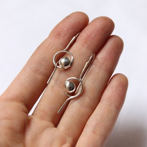 Tiny line and Point Earrings are made in Sterling silver, hammered and polished. Chic, super lightweight, delicate image 3