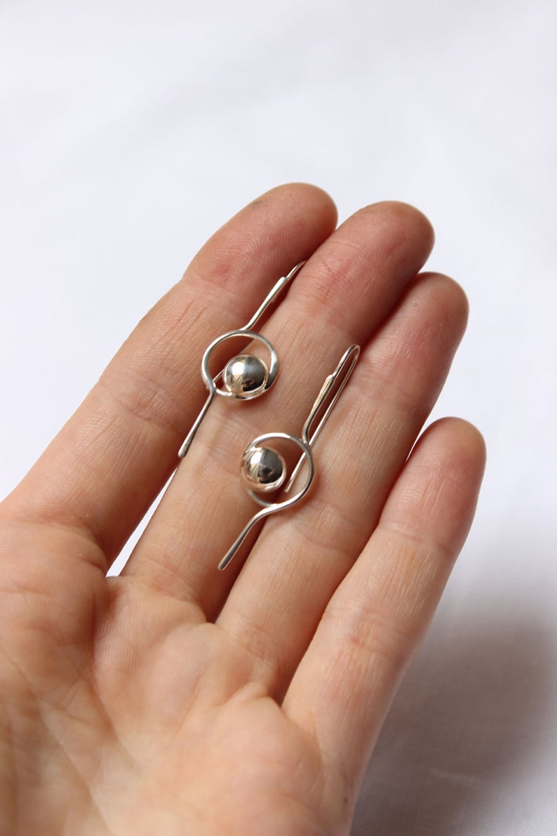 Tiny line and Point Earrings are made in Sterling silver, hammered and polished. Chic, super lightweight, delicate image 3