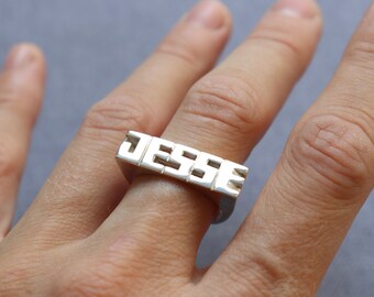 Word Personal Ring, Sterling silver, Signet ring, Name Ring, Initials ring, Monogram Ring 5 or 6 Letters, Fast shipping