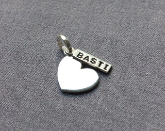 Sterling silver  heart charm with name. Personalized