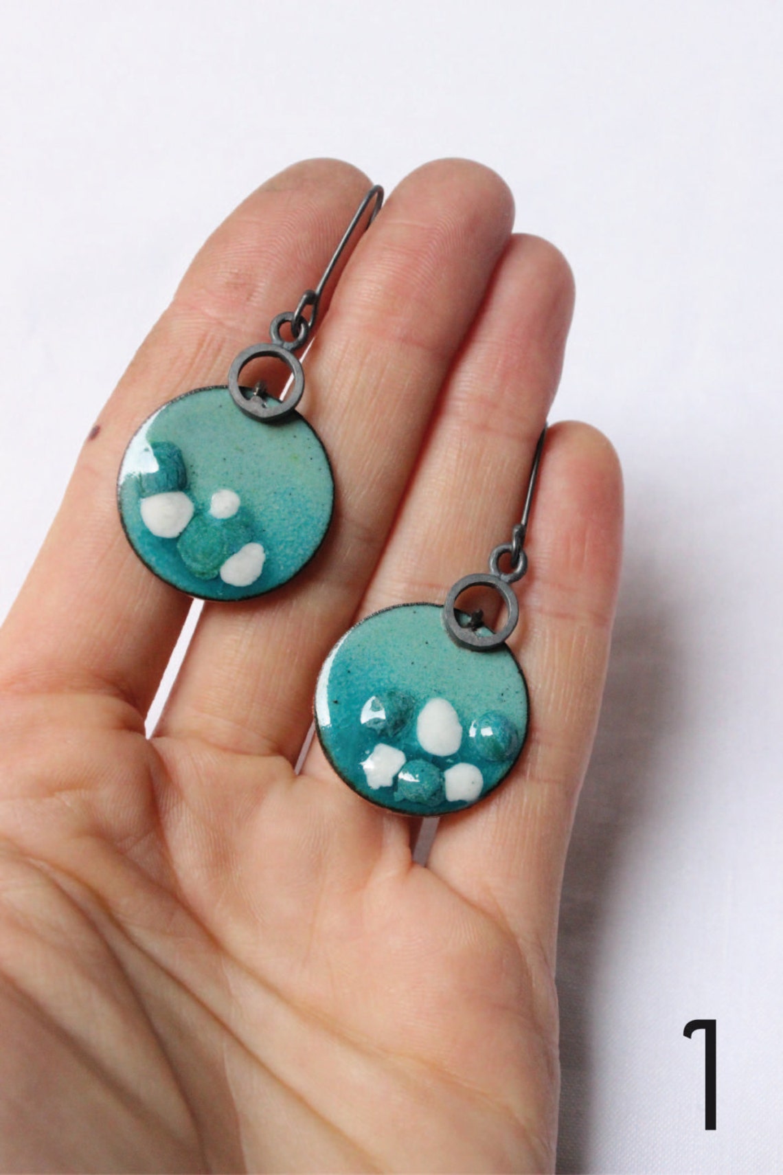 Enamel Earrings Medium dangle round fresh cold color Etsy