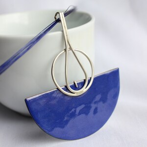 Blue Enamel Necklace, Sterling silver and copper, Statement Necklace, Deco Necklace image 5