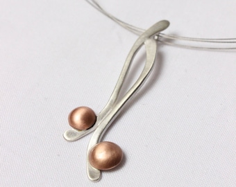 Line and Point Pendant II - Sterling silver and copper - Minimalist design to wear all day - Matte finish