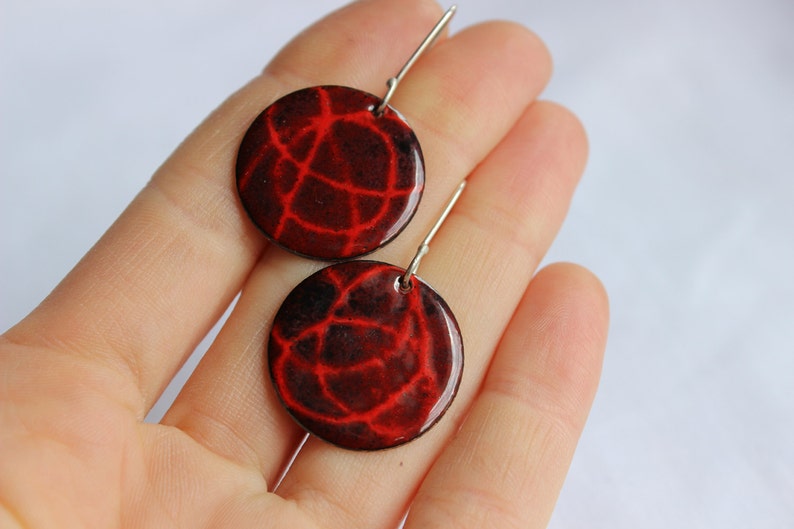 Stencil Earrings Red and Black Enamels Sterling Silver and - Etsy