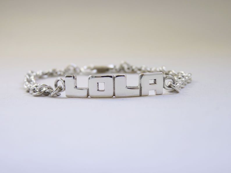 NAME Bracelet, Personalized Jewelry, Sterling Silver Name chain bracelet, Child's Name Bracelet, Custom letters Bangle image 2