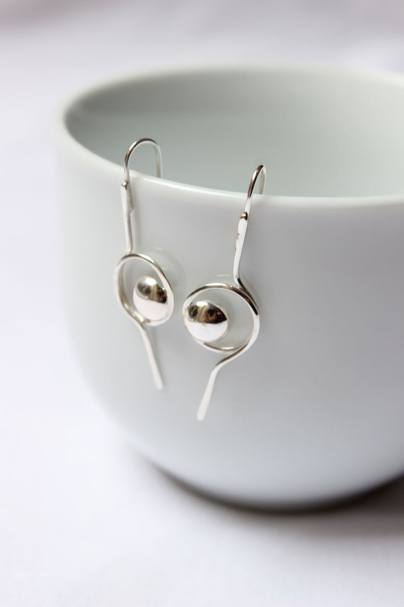 Tiny line and Point Earrings are made in Sterling silver, hammered and polished. Chic, super lightweight, delicate image 1