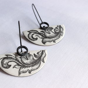 Ornamental Enamel earrings made of Sterling silver and copper with white enamel, Painting, Underglaze pencils image 1