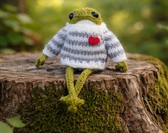 Giocattolo fatto a mano amigurumi della rana all'uncinetto