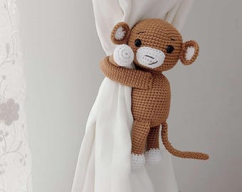 Amigurumi Monkey Curtain Tieback Cotton Nursery Decor