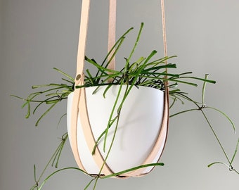 Leather Plant Hanger, Minimalist Hanging Planter, Indoor Plant Accessories, natural nude Planter, Mother’s Day Gift