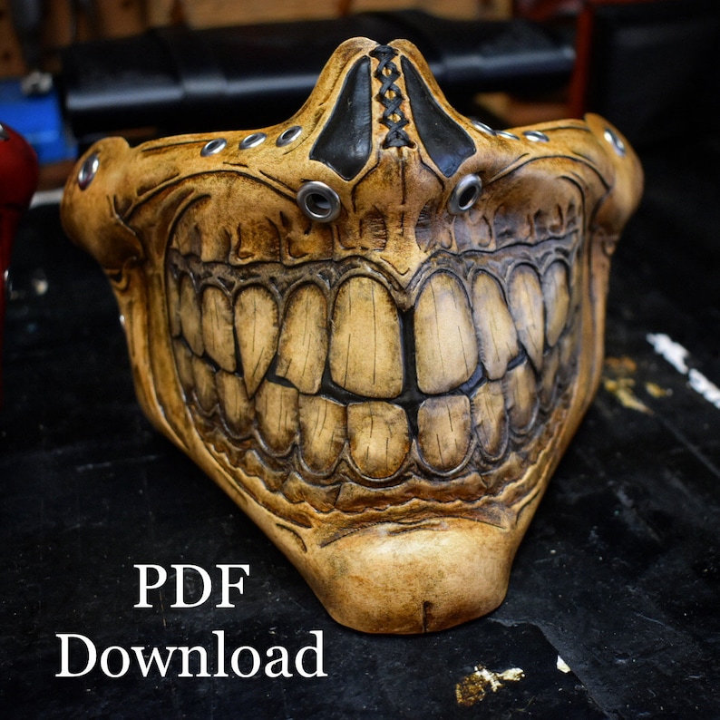 Leather Skull half mask PDF Template Digital Leather Pattern Skull half mask image 1