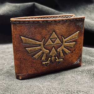 Leren Zelda Triforce-portemonnee: handgemaakte gamerportemonnee