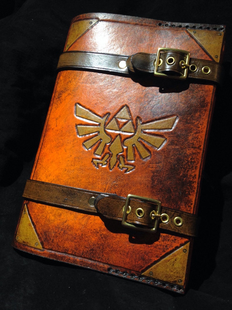 Leather Zelda Triforce journal cover day planner book cover image 1