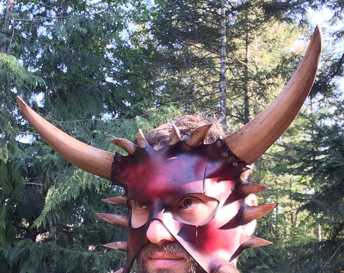 Red Leather demon horned mask