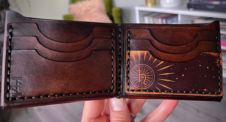 Leather space wallet, saturn planet wallet, handmade celestial minimalist wallet image 7