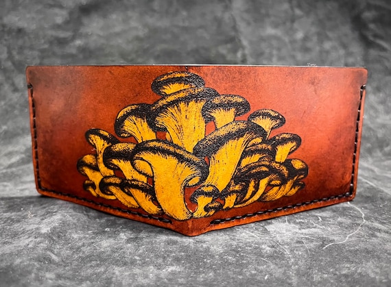 Leather mushroom wallet -  fungi themed wallet -m