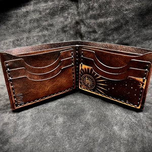 Leather space wallet, saturn planet wallet, handmade celestial minimalist wallet image 5