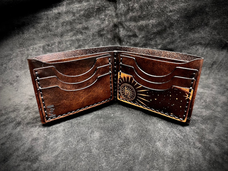 Leather space wallet, saturn planet wallet, handmade celestial minimalist wallet image 5