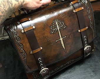 Tree of Gondor Lord of the rings leather messenger bag - Tree of Gondor Lord of the rings - satchel - briefcase - laptop bag