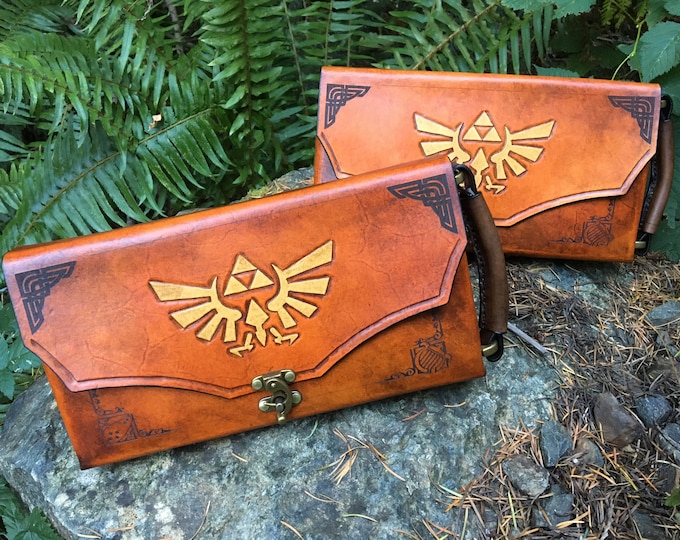 Nintendo Switch 2 or 1 Leather Case -  Switch 2 or Switch 1 Leather Zelda themed Nintendo Switch carrying case