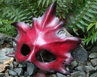 Red Leather Maple Leaf Mask