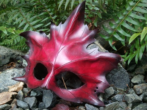 Red Leather Maple Leaf Mask