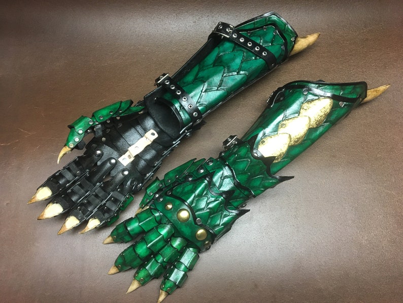 Leather Dragon Gauntlets Inspired by Skyrim GOT LOTR - Etsy