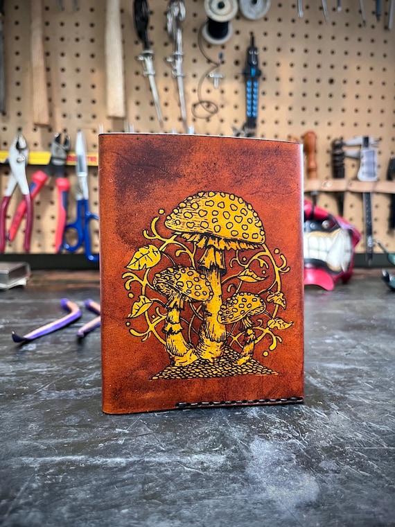 Handmade Leather Passport Cover: Amanita Muscaria Mushroom Wallet