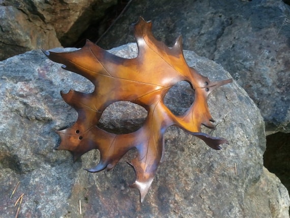 Handmade Leather Leaf Mask: Yellow Oak Costume, Wall Art