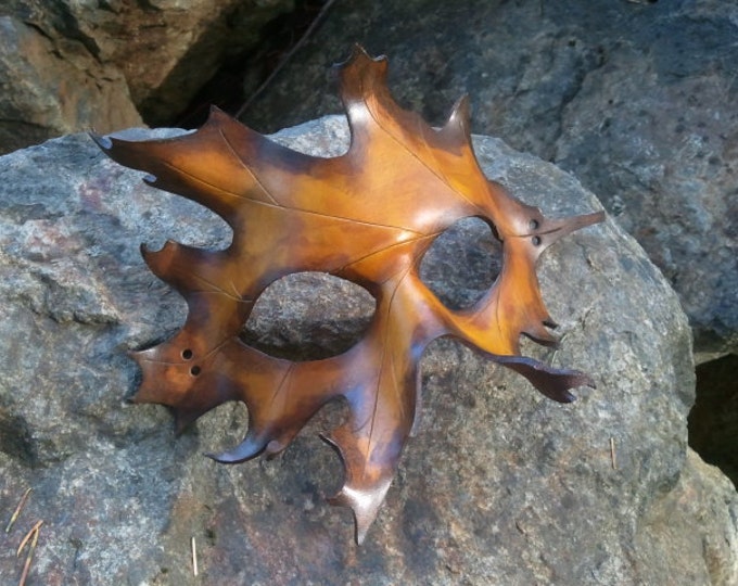 Leather Leaf Mask - Yellow Oak Handmade costume mask inspried by beautiful fall colours