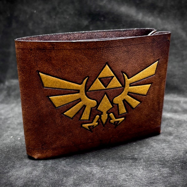 Portefeuille en cuir Zelda Triforce Hyrule - Portefeuille pour joueur en cuir marron