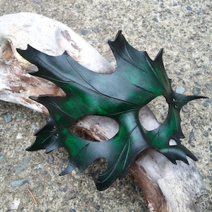 green Leather oak Leaf Mask