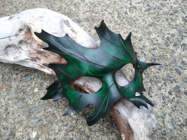 Green Leather Oak Leaf Mask Etsy