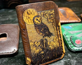 Owl card wallet minimalist leather wallet to carry cards