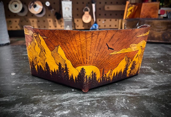 Forest mountain sunrise leather wallet