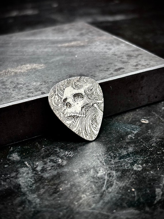 Scrollwork Skull Sterling Silver Guitar Pick