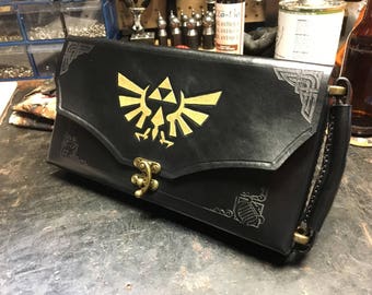 Black Nintendo OLED Switch Case -  Leather Zelda themed Nintendo Switch carrying case