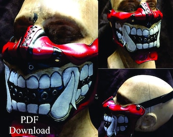 Leather Oni Kabuki mask with mouth open PDF Template  - Digital Leather Pattern